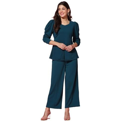 GRECIILOOKS Womens A-Line Lycra Regular Fit Co-Ord Set (Turquoise, Medium)
