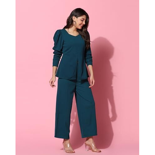 GRECIILOOKS Womens A-Line Lycra Regular Fit Co-Ord Set (Turquoise, Medium)