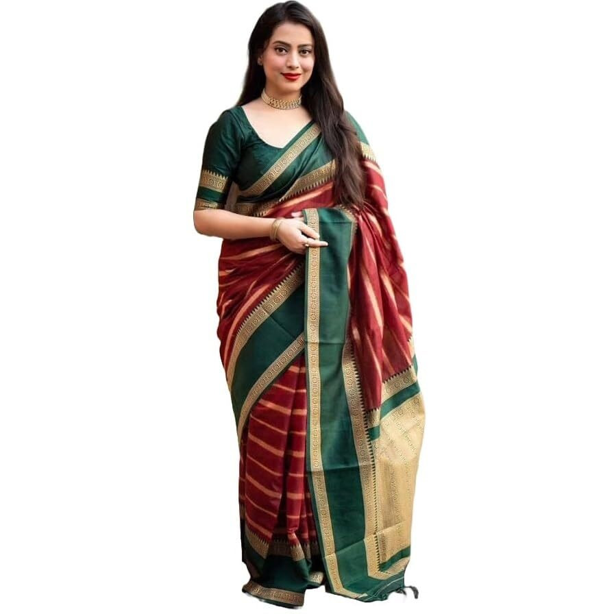 Yashika Women's Latest Woven Printed Kanjivaram Banarasi Art Silk Saree with Unstitched Blouse Material-Suitable for All Indian Weddings and Festivals (AZ-YS-OG-CHAMKILI-Parent_Maroon)