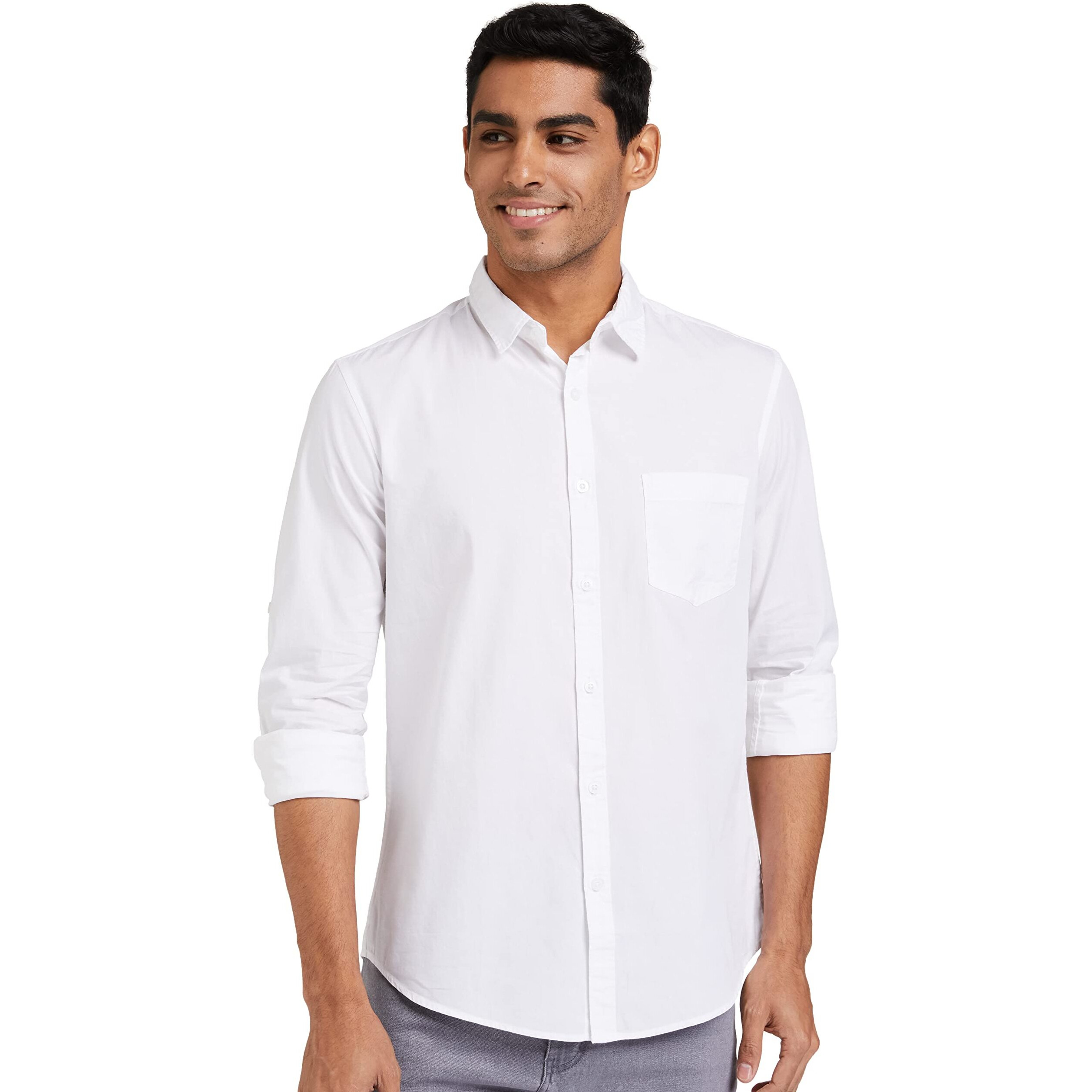 Amazon Brand - Symbol Men's Cotton Shirt | Casual | Plain | Full Sleeve | Summer - Regular Fit (Available in Plus Size) (White_3XL)