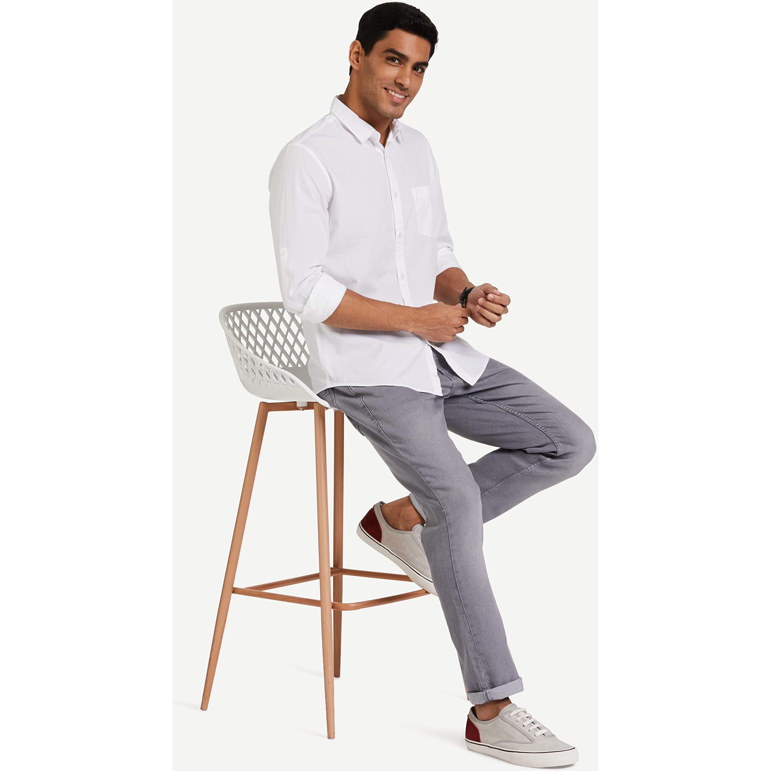 Amazon Brand - Symbol Men's Cotton Shirt | Casual | Plain | Full Sleeve | Summer - Regular Fit (Available in Plus Size) (White_3XL)
