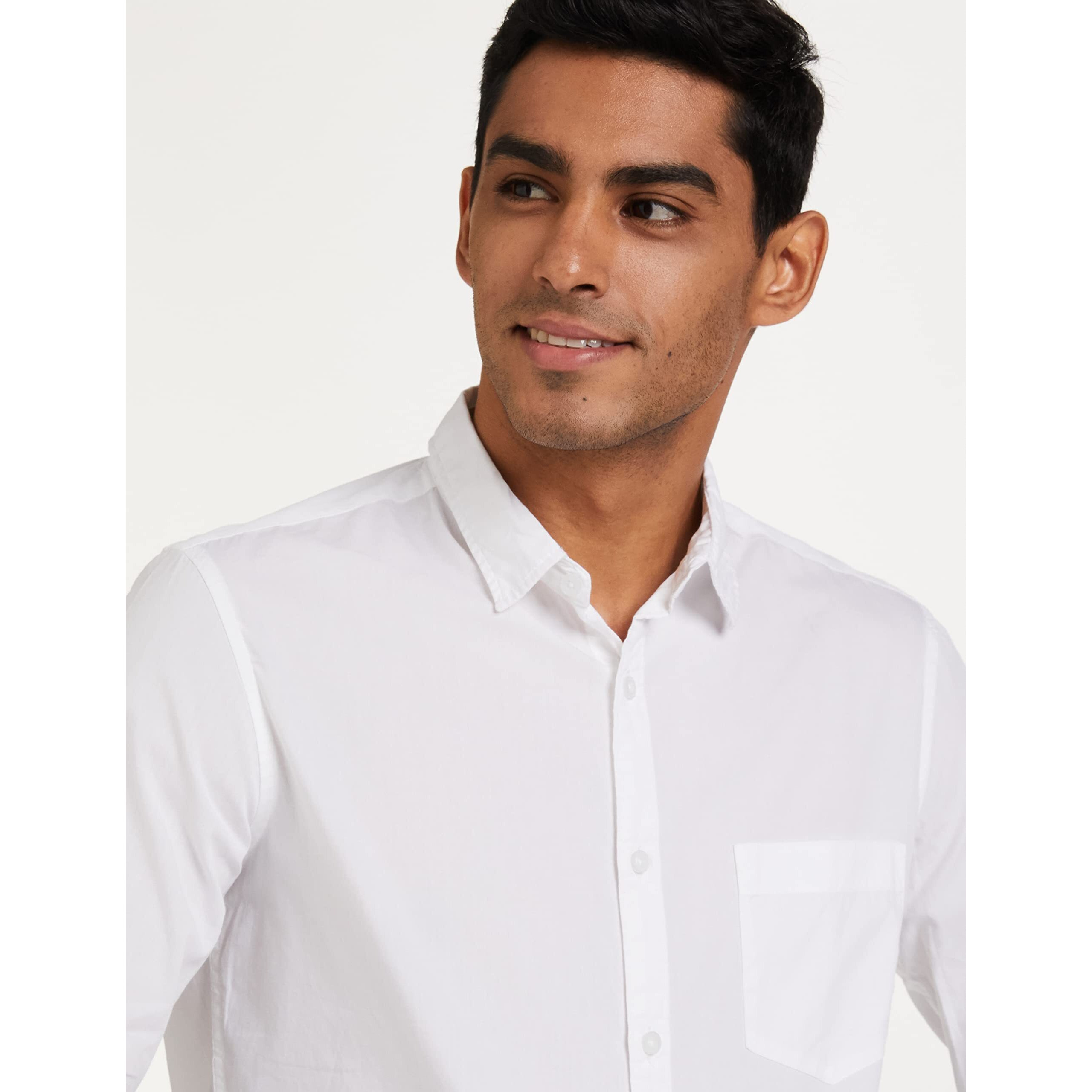 Amazon Brand - Symbol Men's Cotton Shirt | Casual | Plain | Full Sleeve | Summer - Regular Fit (Available in Plus Size) (White_3XL)