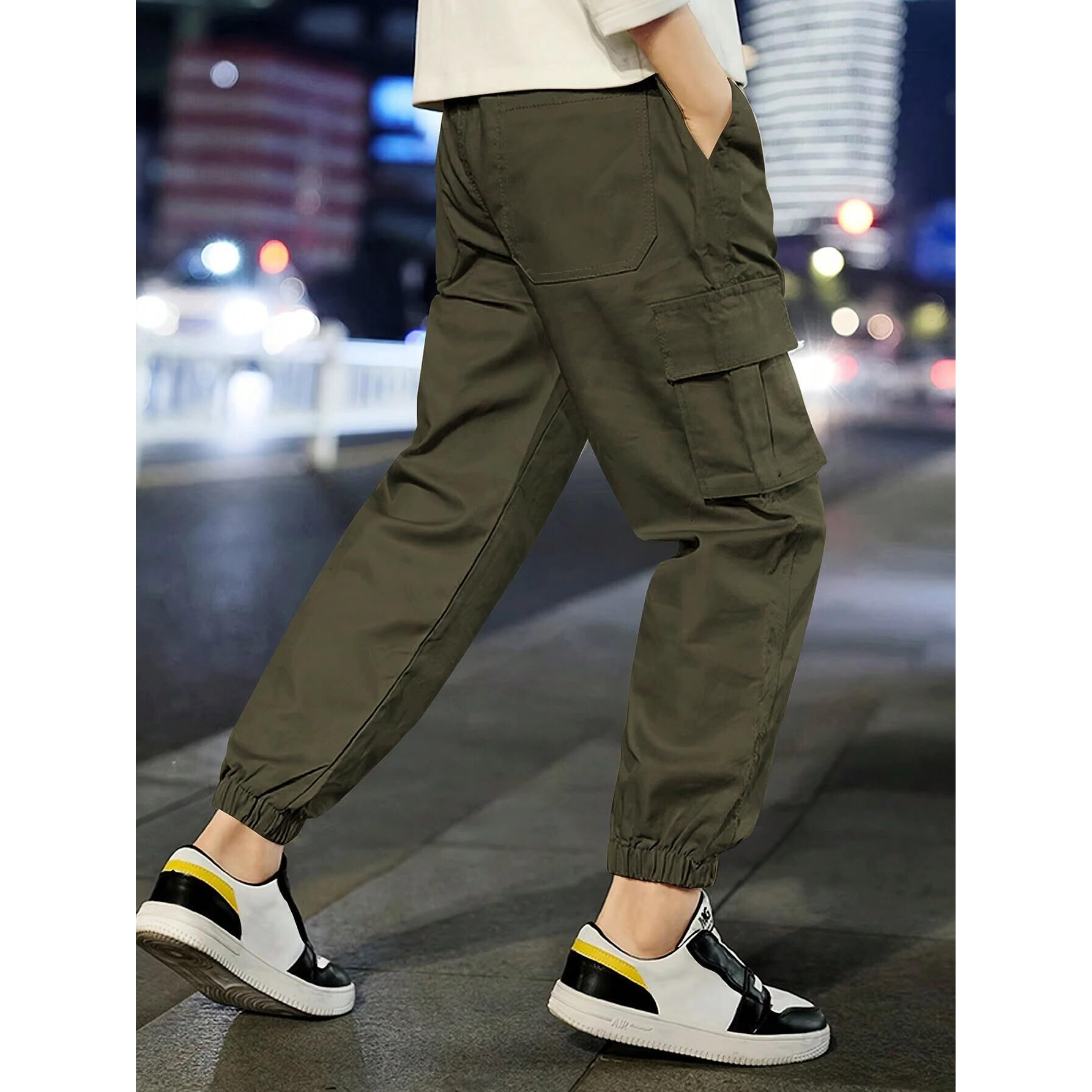 TAGAS Boy's Relaxed Casual Pants (KC-1-OLIVE Grey_13 Years-14 Years)