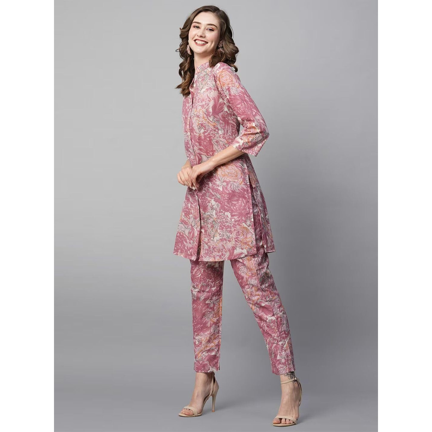 rytras Women's Cotton Printed Straight Kurta and Pant Set(Light Pink,M)