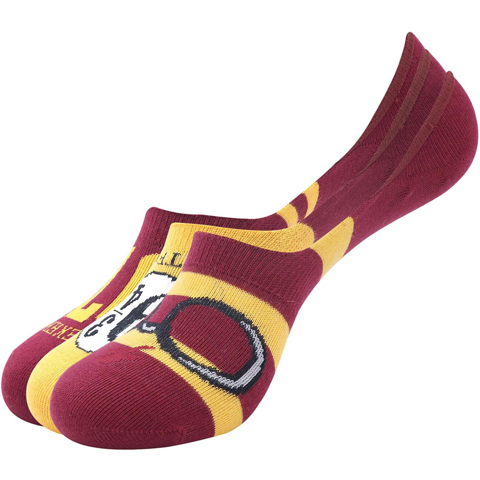 BALENZIA x Harry Potter Potter 07, Lightning Bolt & Glasses, Platform 9 3-4 No Show Socks for Women | Made with Cotton and Spandex (Pack of 3)- Yellow & Maroon