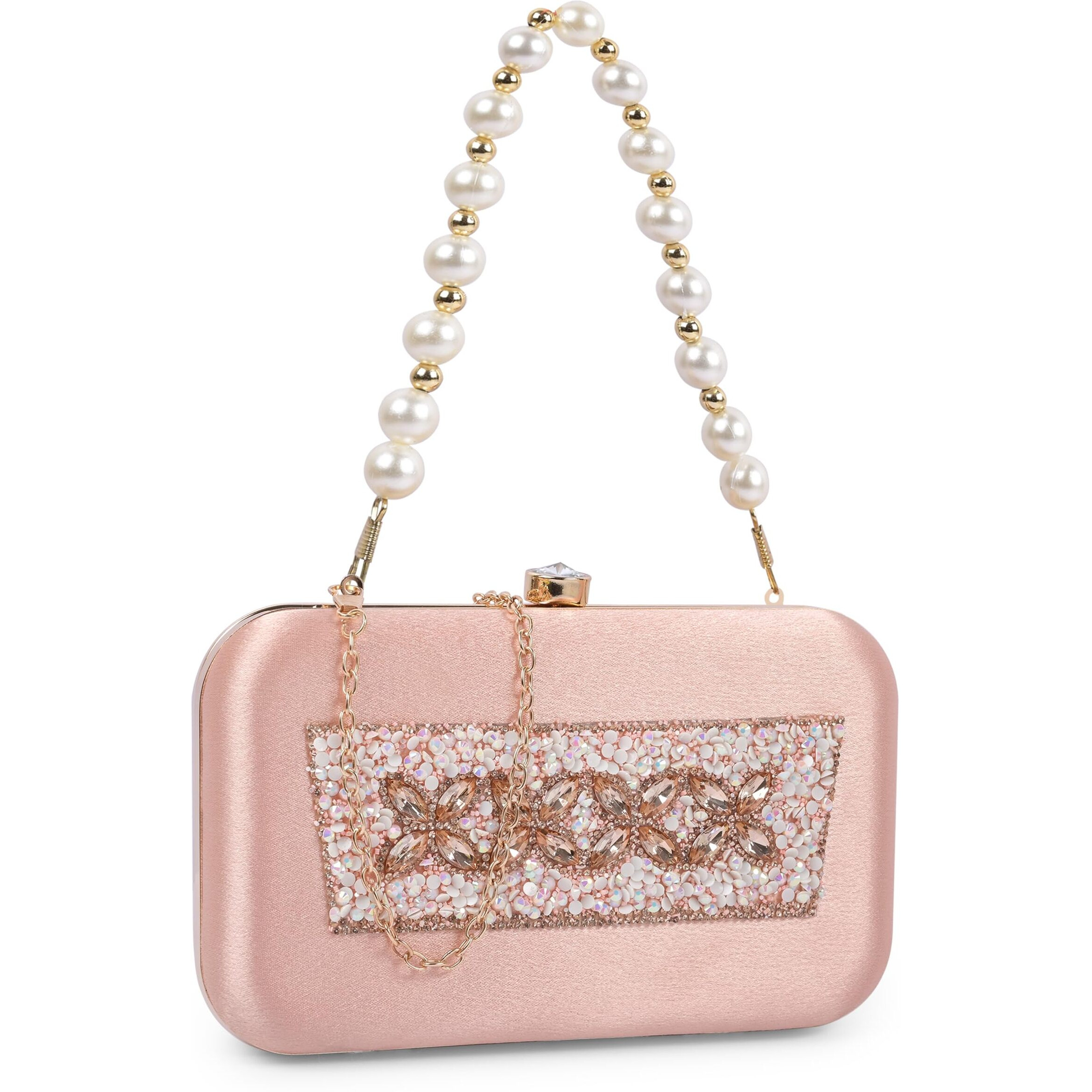 ADISA Beaded formal party clutch with gold chain for women and girls (CL108-PIN)