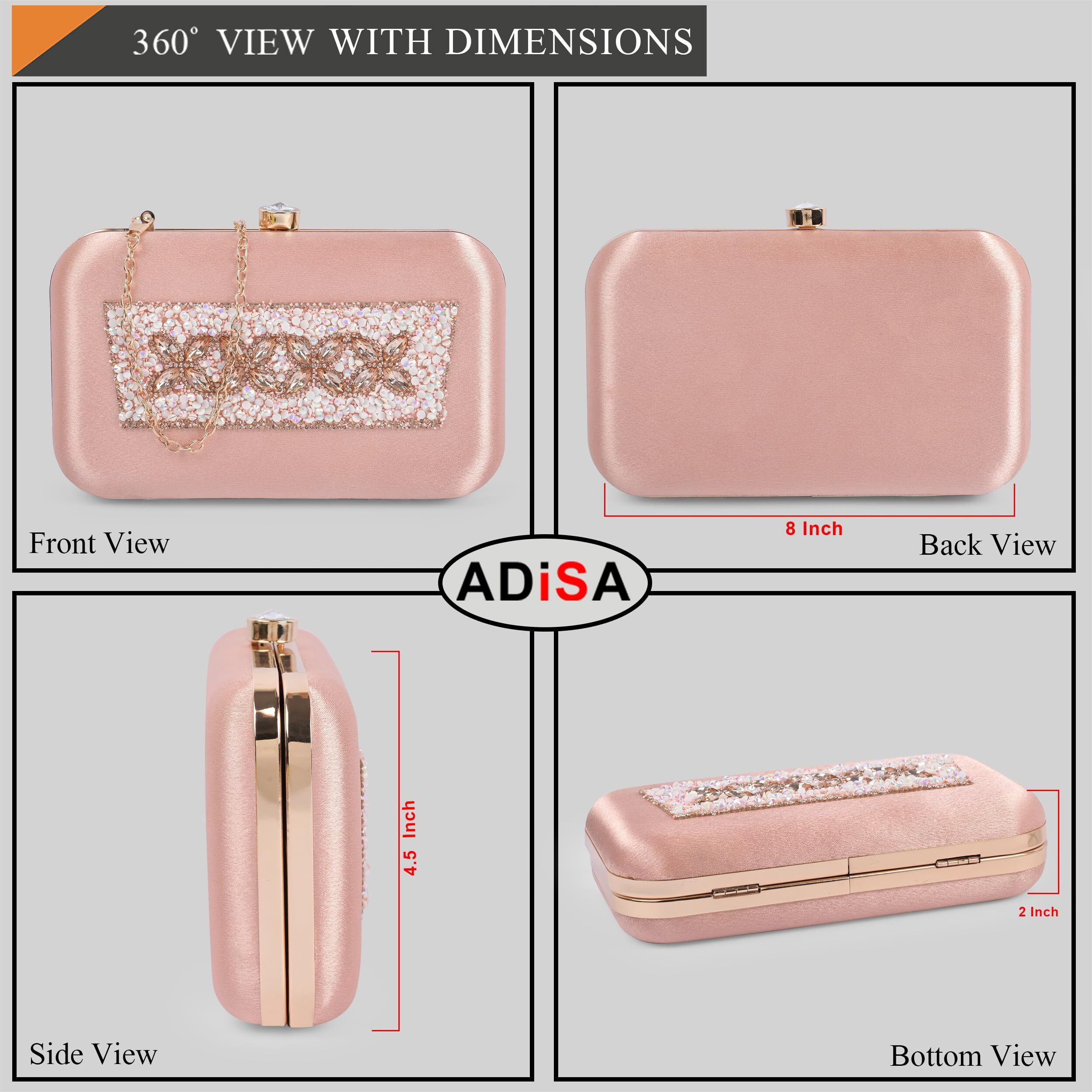 ADISA Beaded formal party clutch with gold chain for women and girls (CL108-PIN)