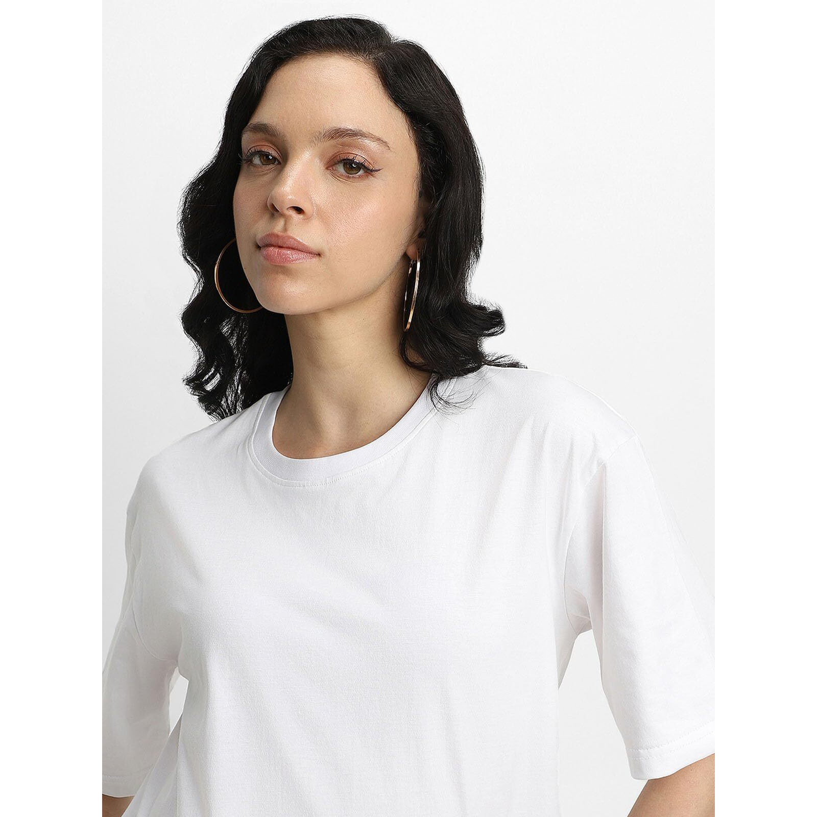 JUNEBERRY Pure Cotton Oversized Baggy Fit Drop Shoulder Plain Solid White T-Shirt for Women (OS_J_White_M)