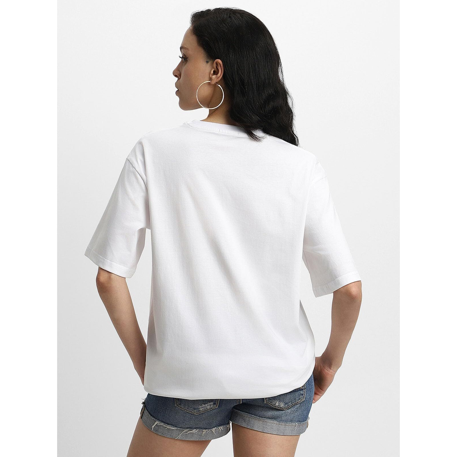 JUNEBERRY Pure Cotton Oversized Baggy Fit Drop Shoulder Plain Solid White T-Shirt for Women (OS_J_White_M)