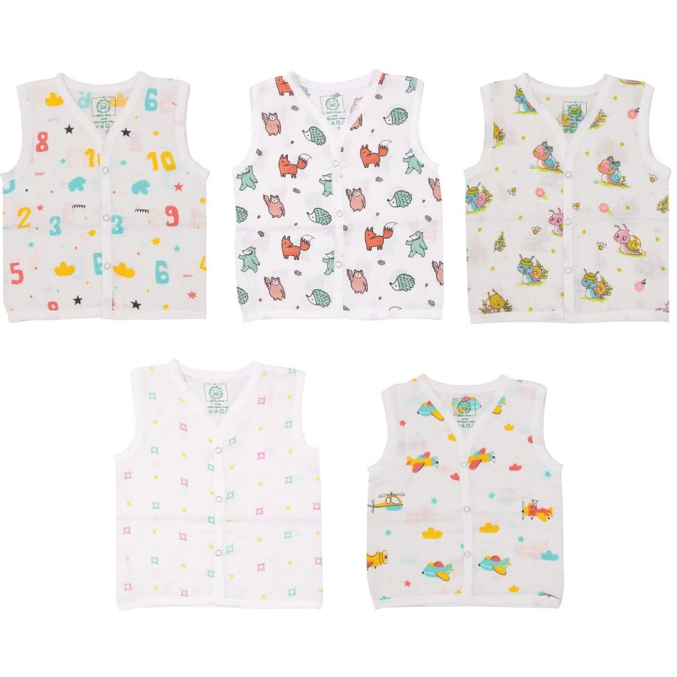 A toddler thing - Organic Cotton Muslin Button Jabla | White Jhabla | Assorted Pack of 5 | Size - 3-6 Months | for Boys & Girls Summer Wear Jabala | Sleeveless Regular Fit Vest | Baby Products