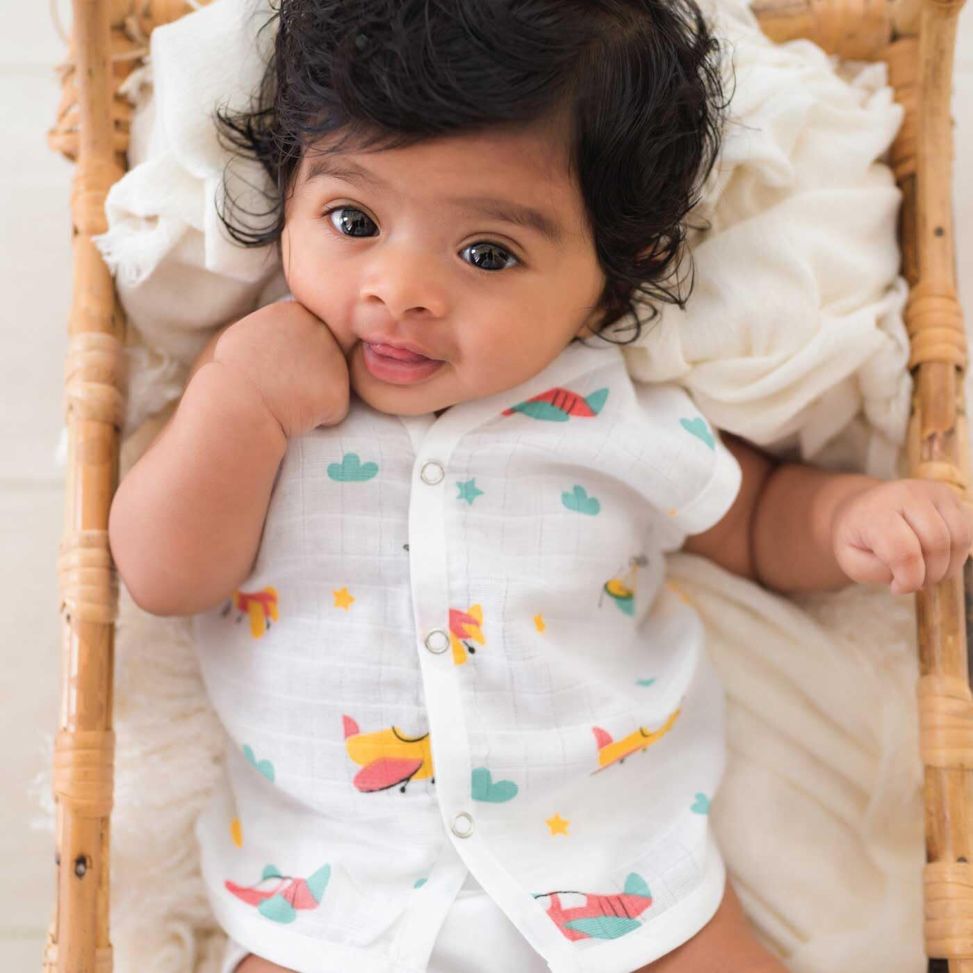 A toddler thing - Organic Cotton Muslin Button Jabla | White Jhabla | Assorted Pack of 5 | Size - 3-6 Months | for Boys & Girls Summer Wear Jabala | Sleeveless Regular Fit Vest | Baby Products