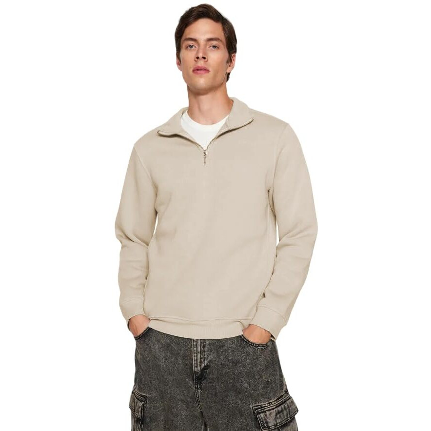 TAGAS Men's Fleece Regular Fit Half-Zip Sweatshirt |Mss-6-Beige-Xxl