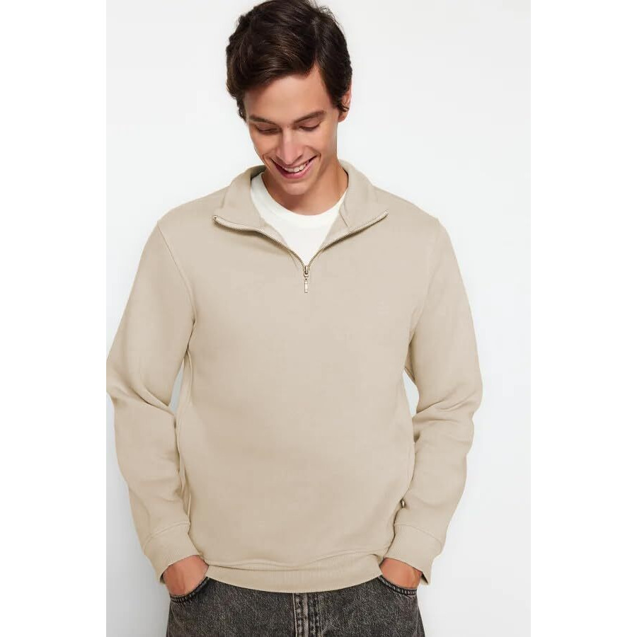TAGAS Men's Fleece Regular Fit Half-Zip Sweatshirt |Mss-6-Beige-Xxl
