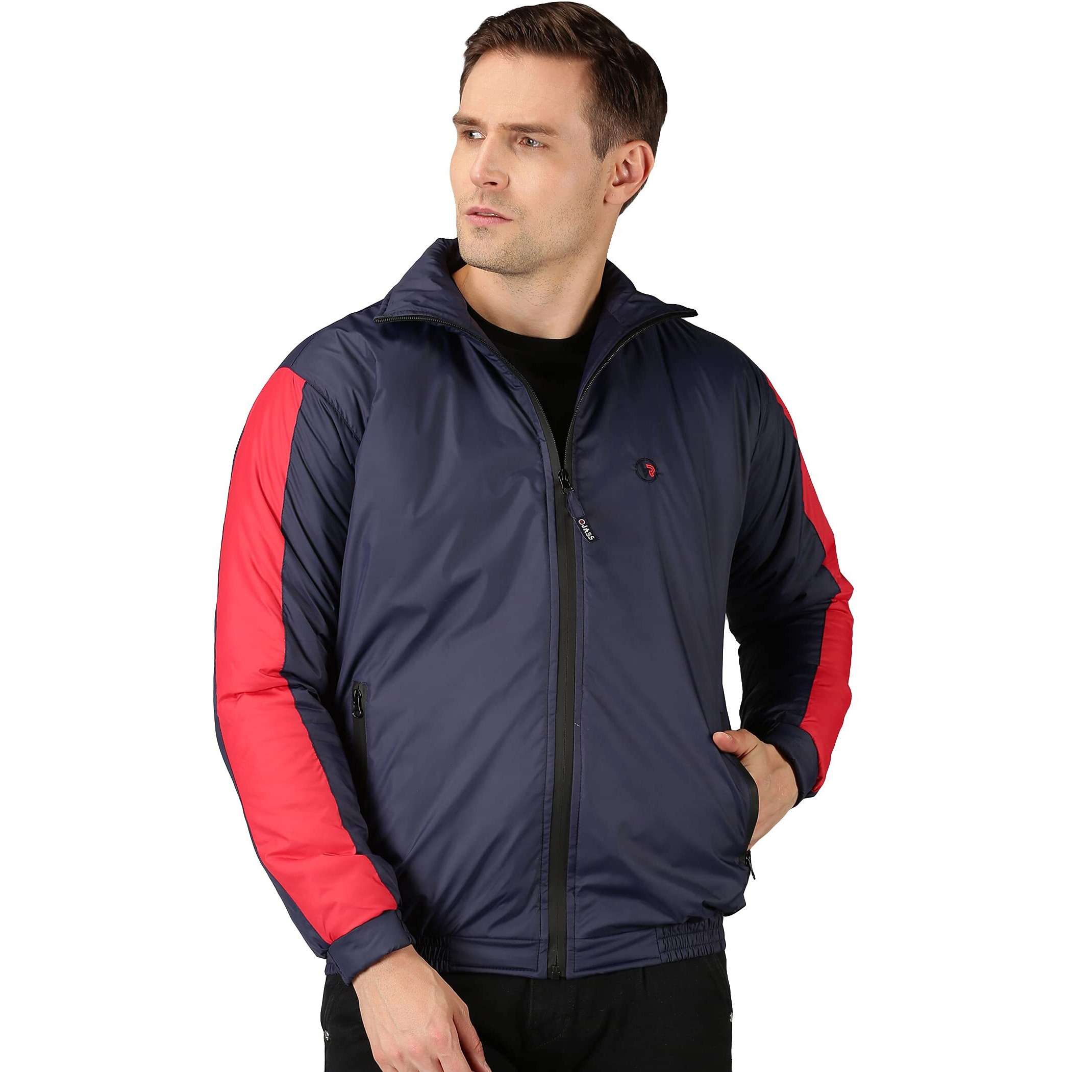 VROJASS Full Sleeve Solid Men's Sleeve Combination Bomper Jacket (L, Navy Blue)(VROBJF-NB_SR-L)
