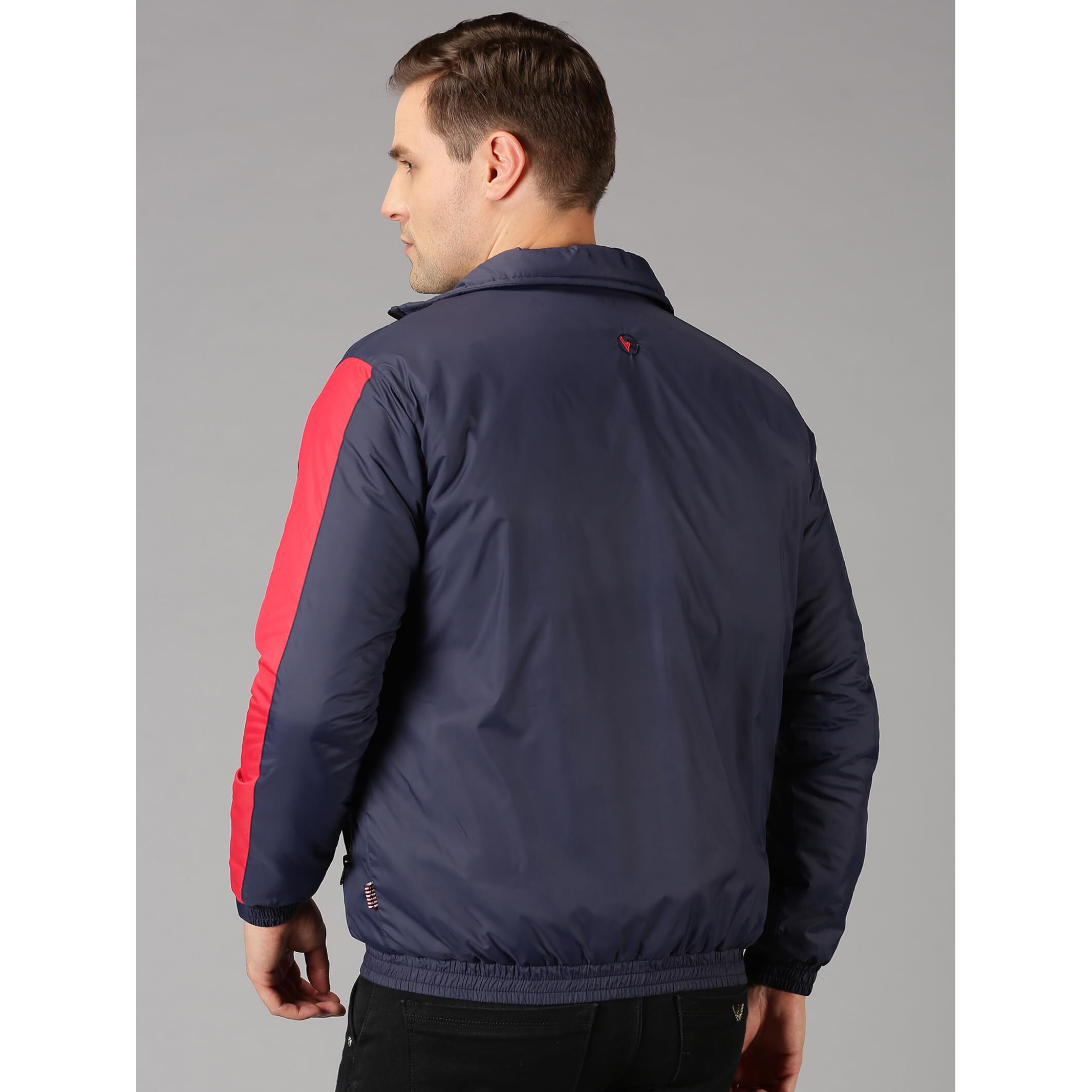 VROJASS Full Sleeve Solid Men's Sleeve Combination Bomper Jacket (L, Navy Blue)(VROBJF-NB_SR-L)