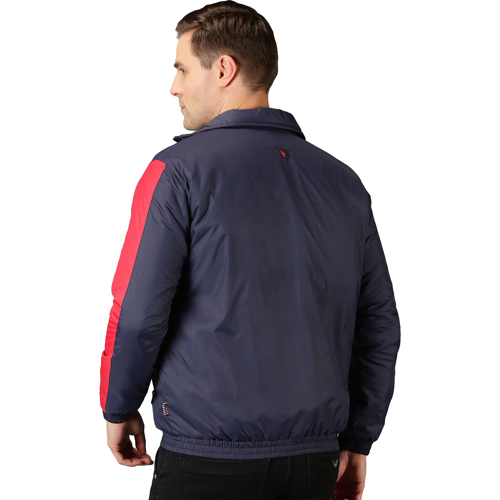 VROJASS Full Sleeve Solid Men's Sleeve Combination Bomper Jacket (L, Navy Blue)(VROBJF-NB_SR-L)