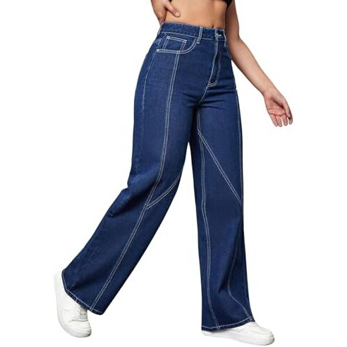 GRECIILOOKS Women Cotton Blend Casual Regular Fit Jeans (Dark Blue, 34)