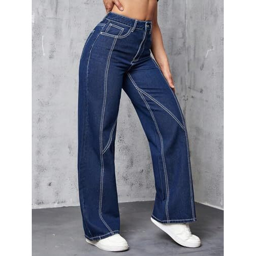 GRECIILOOKS Women Cotton Blend Casual Regular Fit Jeans (Dark Blue, 34)