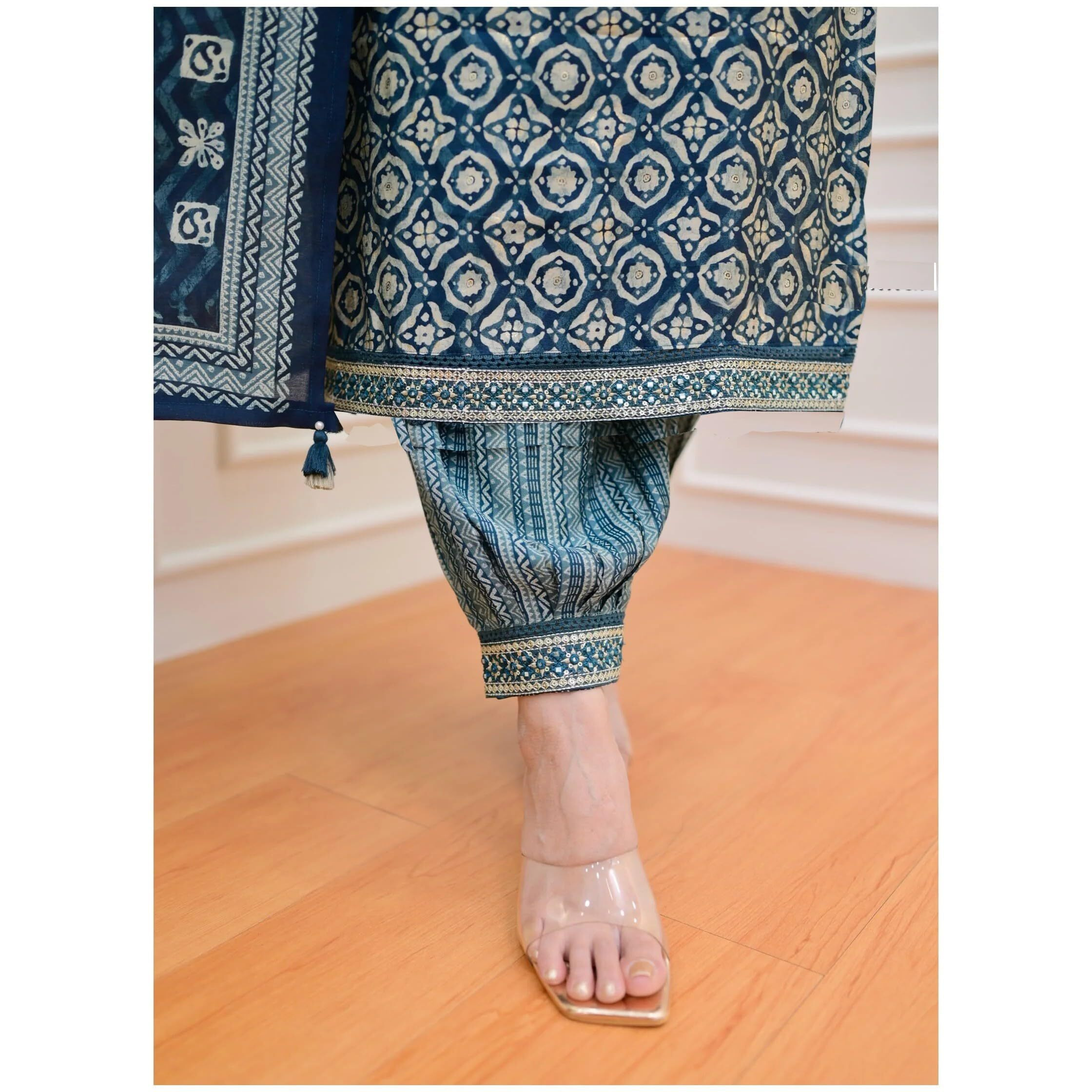 KLOSIA Women Embroidery Kurta and Afghani Pant Set with Dupatta (X-Large)