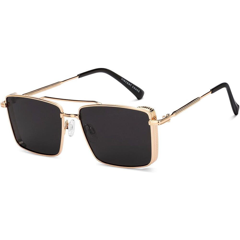 Vincent Chase By Lenskart | Gold Yellow Full Rim Hexagonal | Economic Range | Branded Latest and Stylish Sunglasses | 100% UV Protected | Men & Women | Large | VC S12801