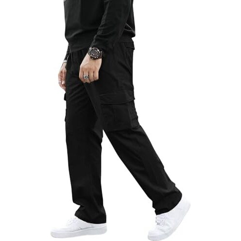 GRECIILOOKS Regular Fit Cotton Trousers Baggy Pants Cargos for Men (GL-TP-1049_Black_S)