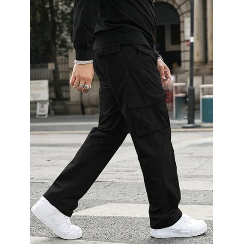 GRECIILOOKS Regular Fit Cotton Trousers Baggy Pants Cargos for Men (GL-TP-1049_Black_S)