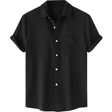 TAGDO Men's Solid Shirt with Chest Pocket Short Sleeve Shirt for Summer Outdoor Activities (Sugar-Shirt-5182-Black-L)