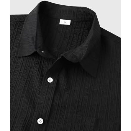 TAGDO Men's Solid Shirt with Chest Pocket Short Sleeve Shirt for Summer Outdoor Activities (Sugar-Shirt-5182-Black-L)