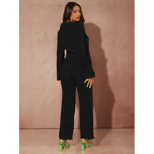 GRECIILOOKS Lycra Casual Standard Length Stylish | Textured Travel for Women | Full Sleeve Co-ord Set (GL-W1912&TR941_Black_M)