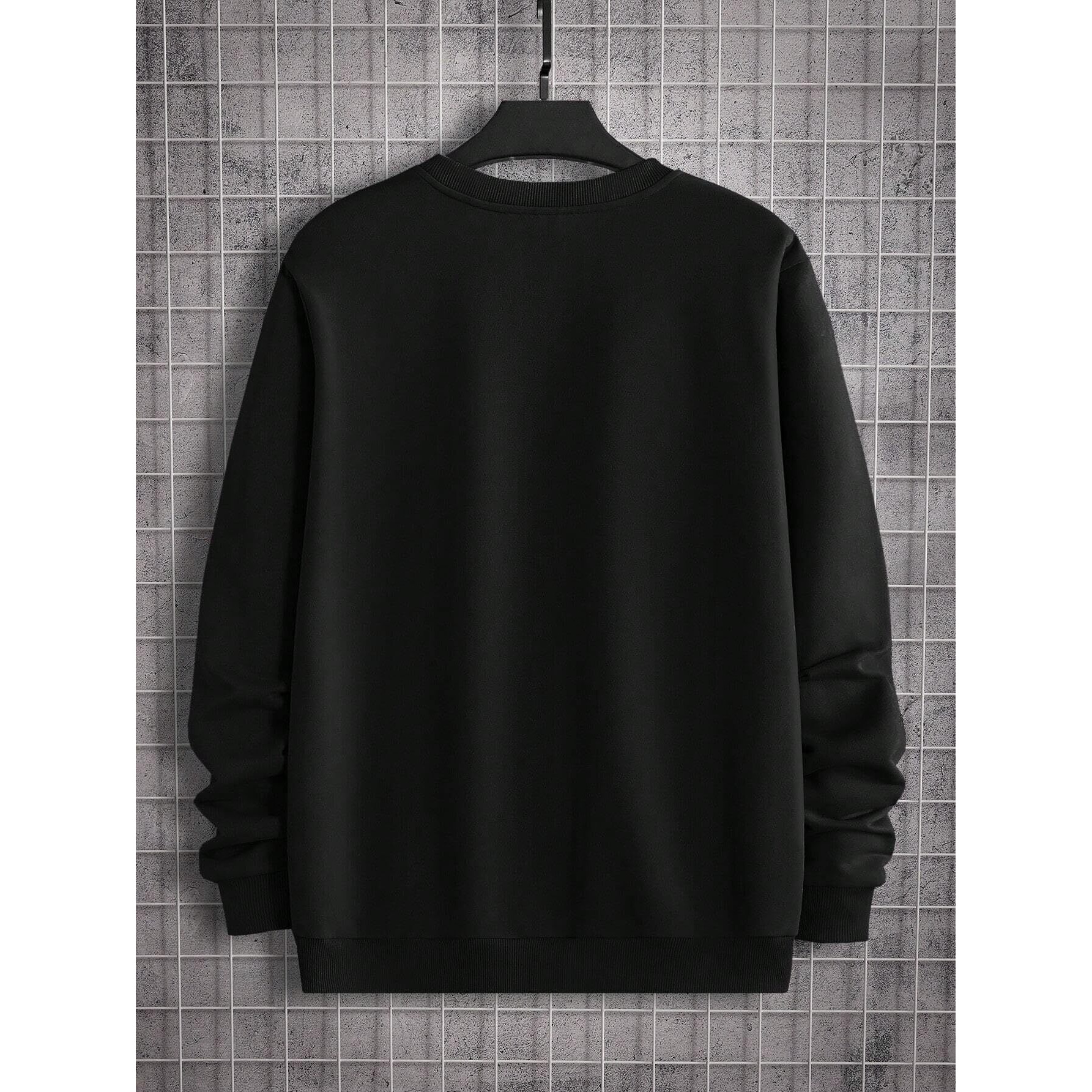 TAGAS Men's Satellite & Letter Graphic Drop Shoulder Fleece Round Neck Regular Fit Sweatshirt ||MSS-3-BLACK-XXL