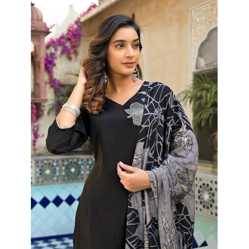 FABNEX Cotton Blend Kurta Set For Women | Women Kurta | Women Kurta Sets Kurtis | Women Kurta Pant Set | Women Kurta Pant Set Women Kurti Set With Pant (K-44-45) (Xl, Black)