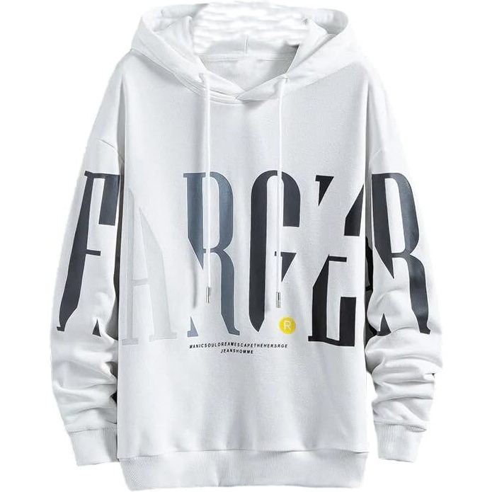 TAGAS Men's Hoodied Sweatshirt Wave Print Drawstring Detail || Fleece Regular Fit Sweatshirt || Men Hoodies ||MH-8010-WHITE-L