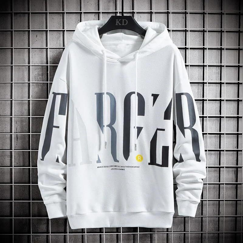 TAGAS Men's Hoodied Sweatshirt Wave Print Drawstring Detail || Fleece Regular Fit Sweatshirt || Men Hoodies ||MH-8010-WHITE-L