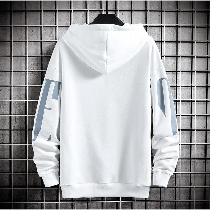 TAGAS Men's Hoodied Sweatshirt Wave Print Drawstring Detail || Fleece Regular Fit Sweatshirt || Men Hoodies ||MH-8010-WHITE-L