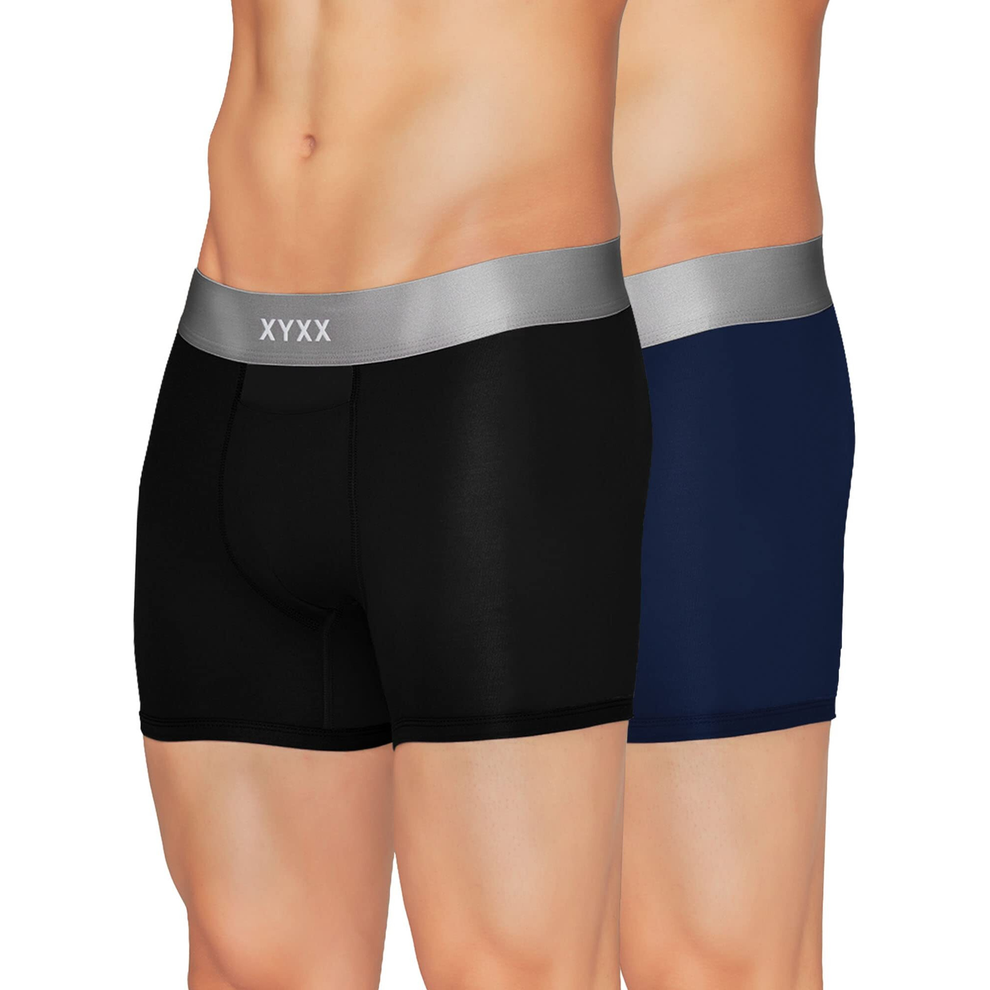 XYXX Men's Underwear Illuminati IntelliSoft Antimicrobial Micro Modal Trunk Pack of 2 (Black Iris  Black L)