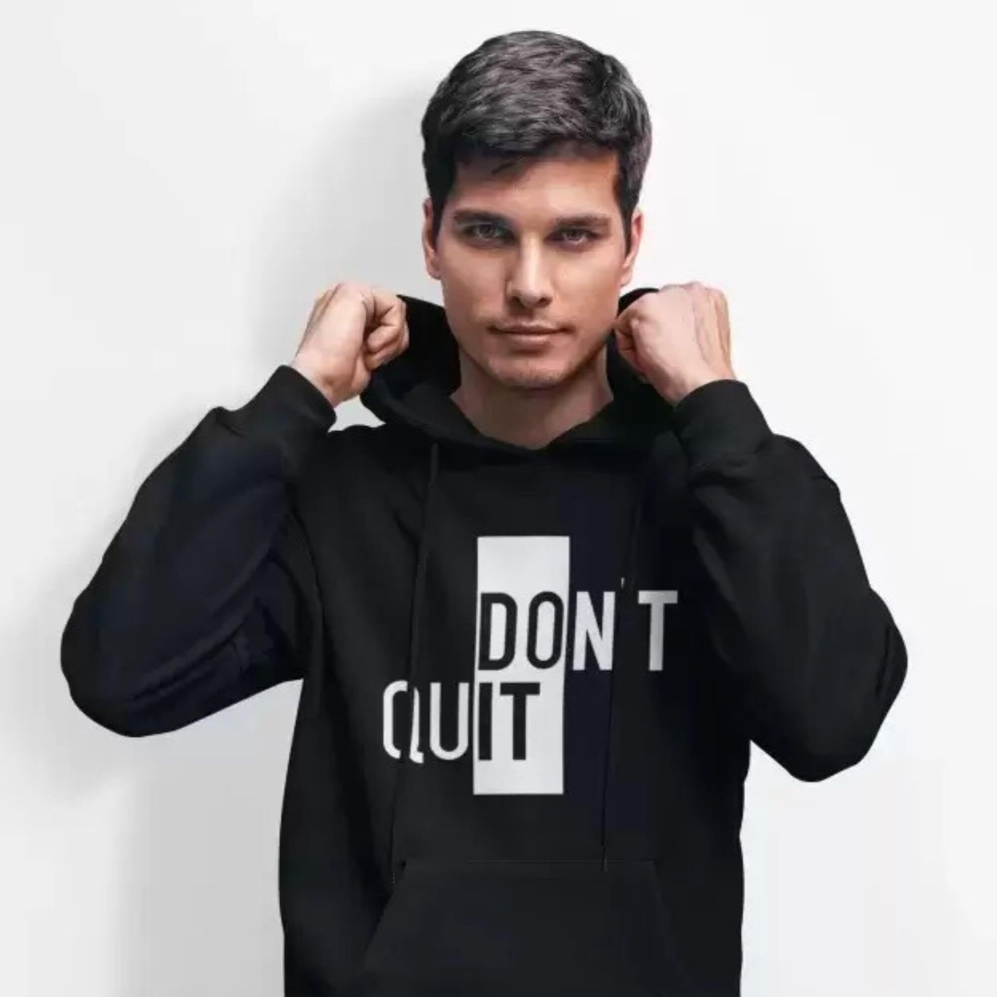 More & More Unisex-Child Fleece Neck Regular Fit Hooded Sweatshirt (Dont Quit Hoodie_Black_14 Years-15 Years)