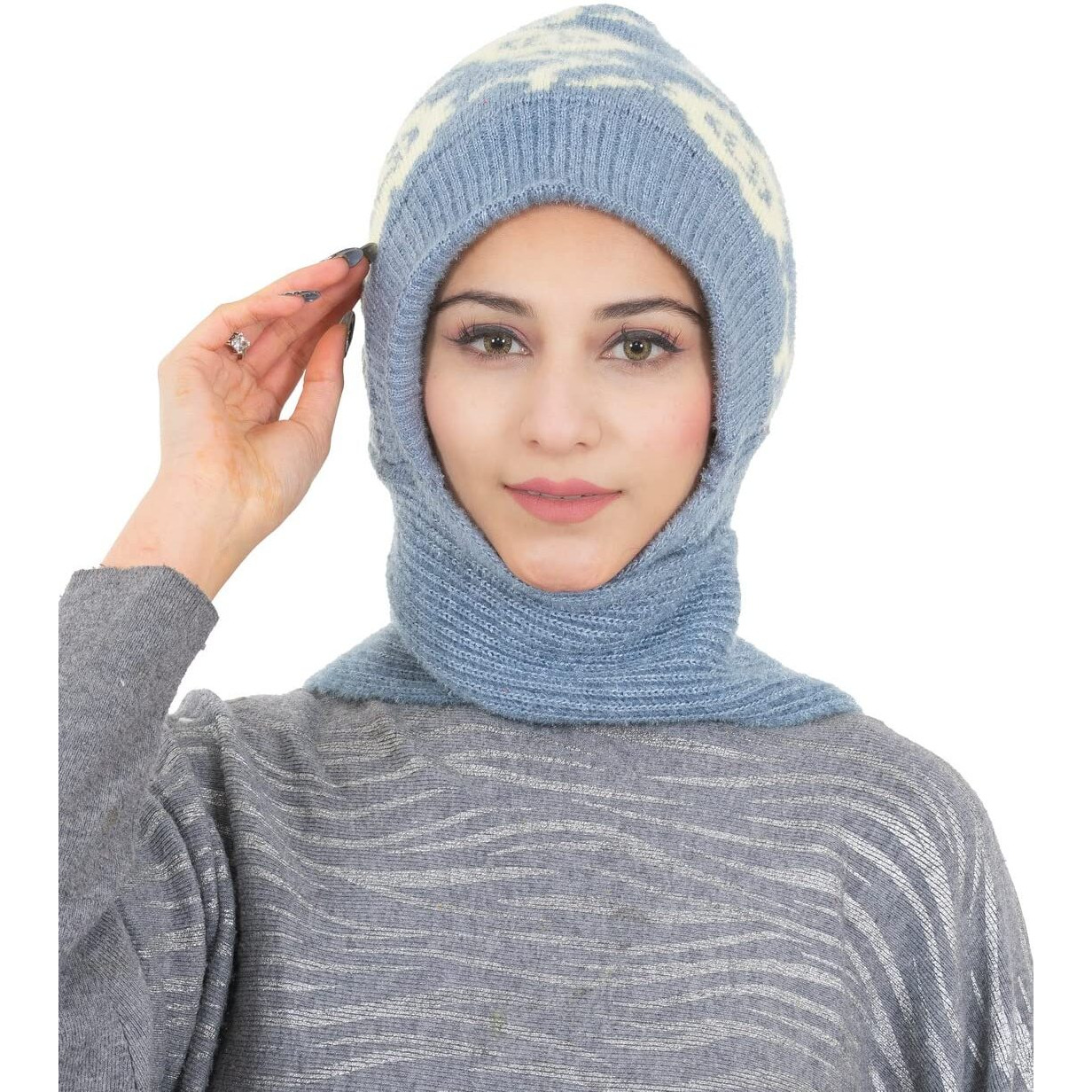 AMOLDO Wool Women's Beanie Hat (Muffler Cap_Light Grey), Free Size