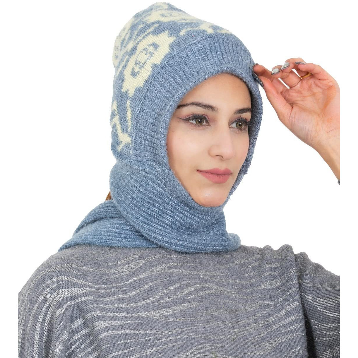 AMOLDO Wool Women's Beanie Hat (Muffler Cap_Light Grey), Free Size