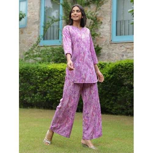 GRECIILOOKS Women Co Ord Set for Women | Co Ord Set for Women Stylish | Kurta Set for Women | Kurta Set | Designer Kurta Set for Women | 3/4 Sleeve Co-Ord Set (in, Alpha, XL, Regular, Purple)