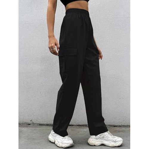 Leriya Fashion Trouser for Women | Track Pant for Women | Cargo Style Trouser Track Pants for Women | Hight Waist Track Pants for Women | Trousers for Women (Large, Black)