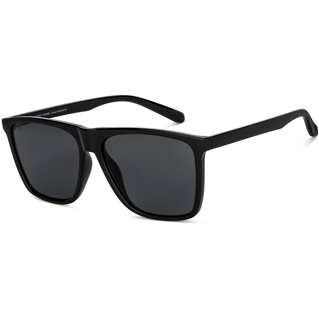 VINCENT CHASE EYEWEAR Unisex Adult Square Polarization Sunglasses (Black_Large)