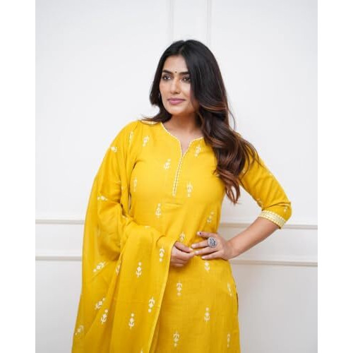 FABNEX Kurta Set for Women | Women Kurta Set with Dupatta | Women Kurta Sets Kurtis | Women Kurta Pant Set (K-94-95) (in, Alpha, 2XL, Regular, Yellow)