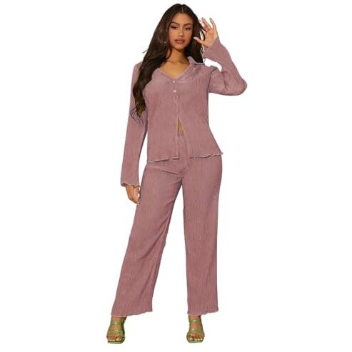 GRECIILOOKS Lycra Casual Standard Length Stylish | Textured Travel for Women | Full Sleeve Co-ord Set (GL-W1912&TR941_Pink_S)