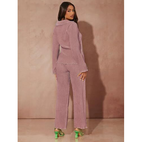 GRECIILOOKS Lycra Casual Standard Length Stylish | Textured Travel for Women | Full Sleeve Co-ord Set (GL-W1912&TR941_Pink_S)