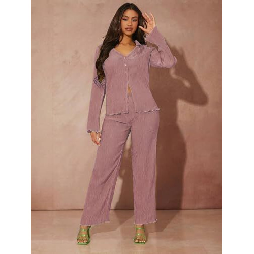 GRECIILOOKS Lycra Casual Standard Length Stylish | Textured Travel for Women | Full Sleeve Co-ord Set (GL-W1912&TR941_Pink_S)