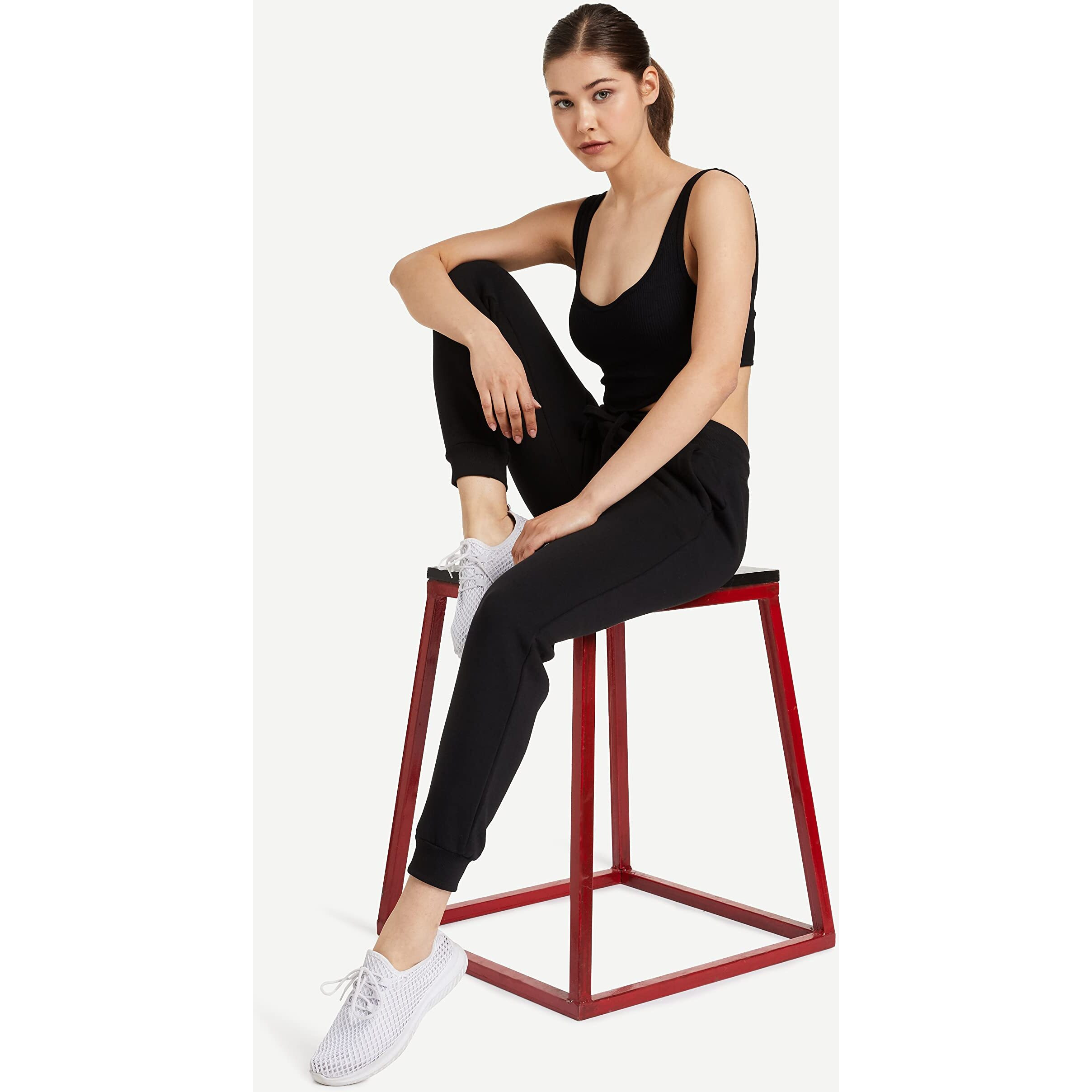 Amazon Brand - Symbol Women's Regular Fit Winter Track Pants (SYWHJOG320_Black_S)