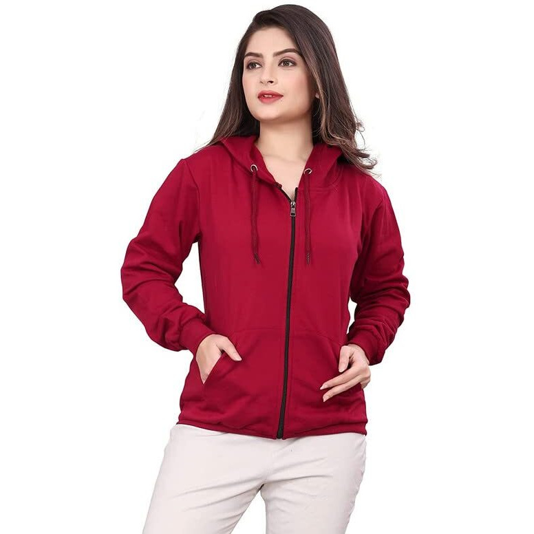 BAGHADBILLO Women's Hoodie||Hoodie for Women||Women's Sweatshirt||Plain Hoodie||Women's Causal Solid Hoodie||Girls Hoodie||Girls Sweatshirt - 1Zipper Hoodie Maroon - S