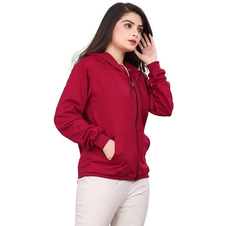 BAGHADBILLO Women's Hoodie||Hoodie for Women||Women's Sweatshirt||Plain Hoodie||Women's Causal Solid Hoodie||Girls Hoodie||Girls Sweatshirt - 1Zipper Hoodie Maroon - S