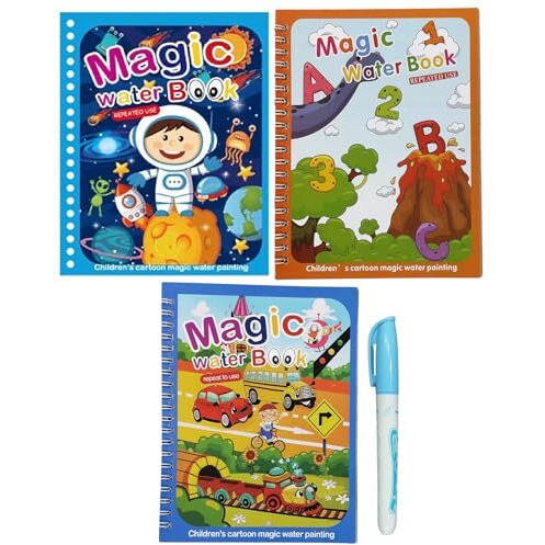 GLUN 3 Different Water Magic Book, Pack of 3 Unicorn, Aquatic Animals and Dinosaur Theme Water Magic Book