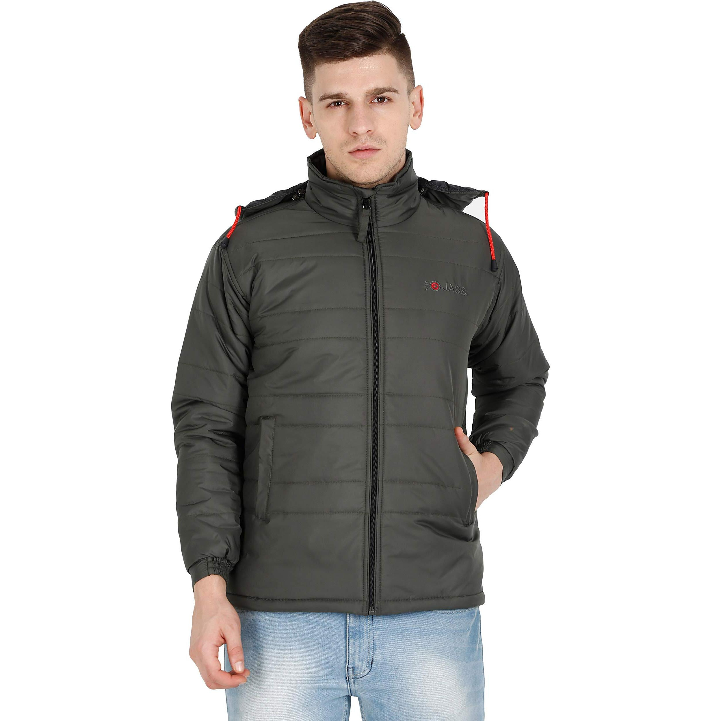 VROJASS Full Sleeve Solid Men's Bomper Jacket (L, Olive Green)(VROBJF-OL-L)
